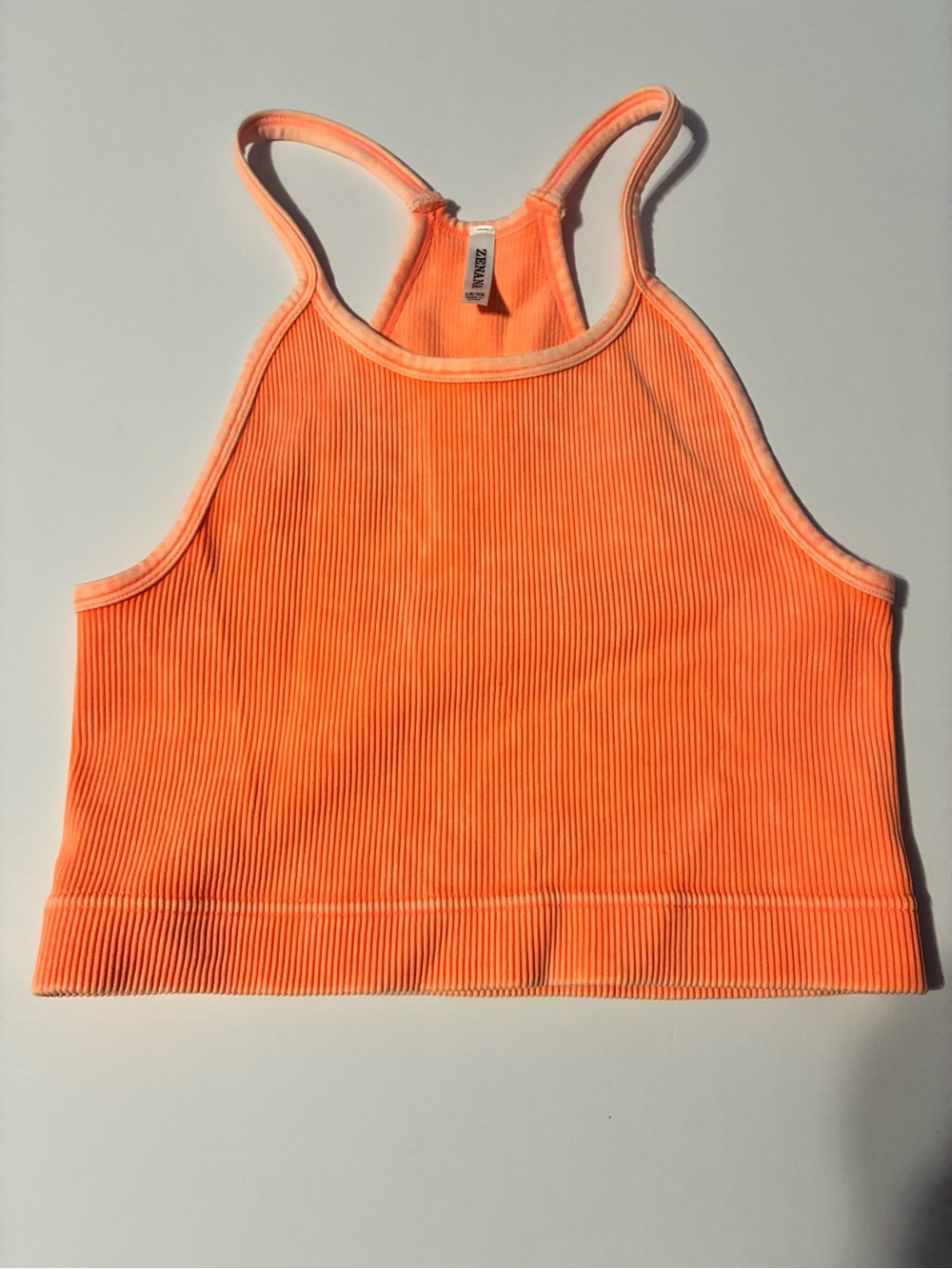 Zenana Outfitters Neon Orange Ribbed Racerback Crop Top